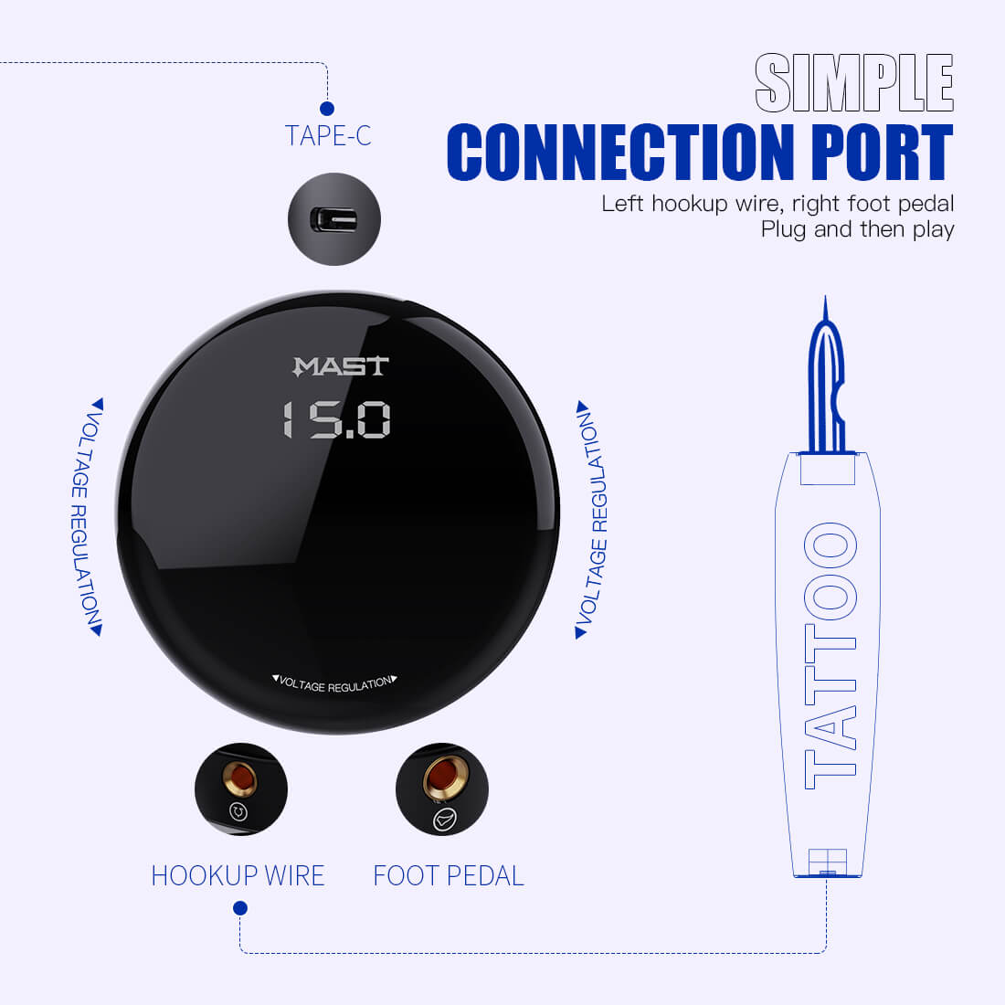 Mast Circle Tattoo Power Supply OLED Simple Power for Tattoo Machines - The Perma